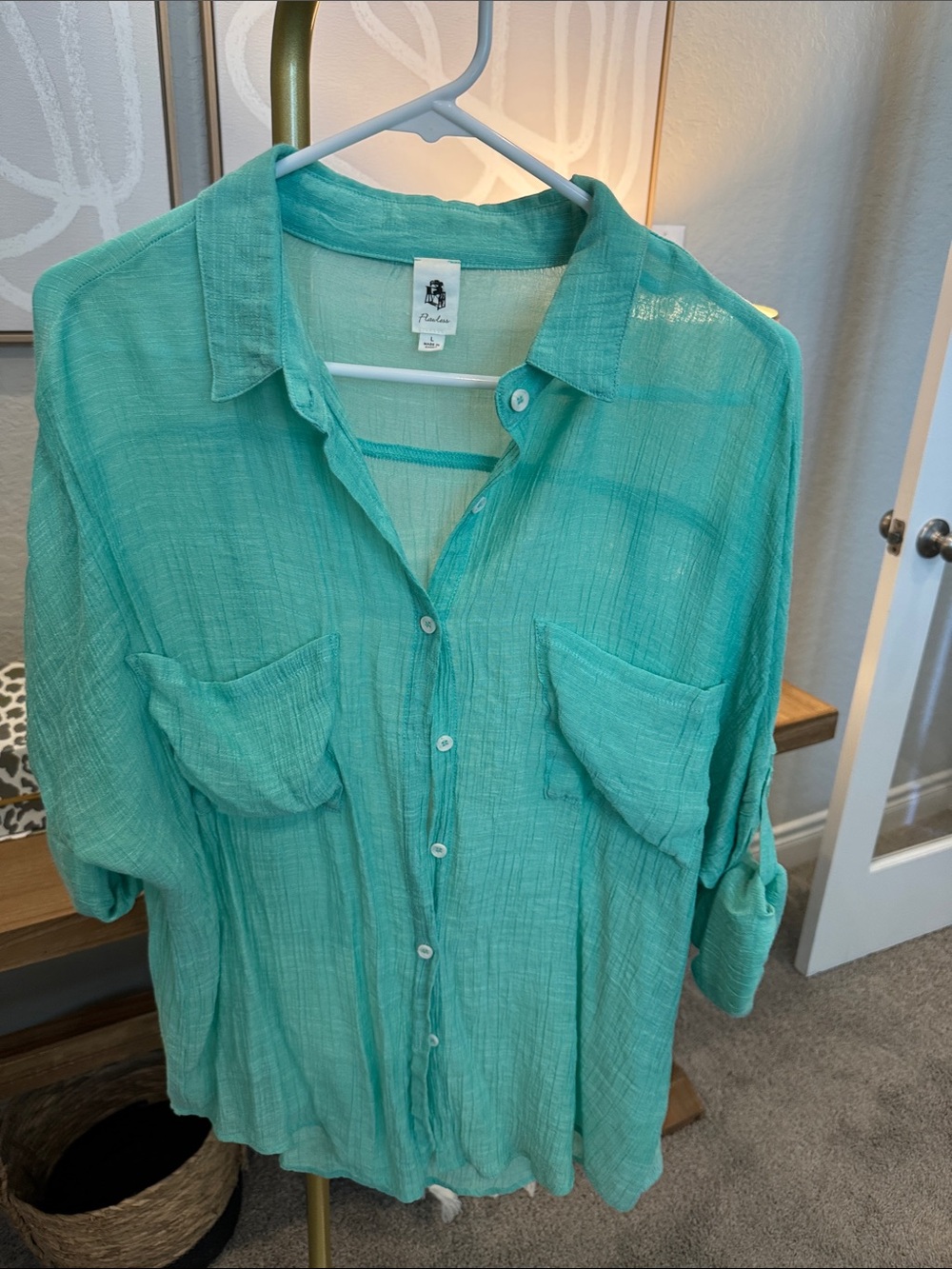 Lightweight Turquoise Button-Up Blouse
